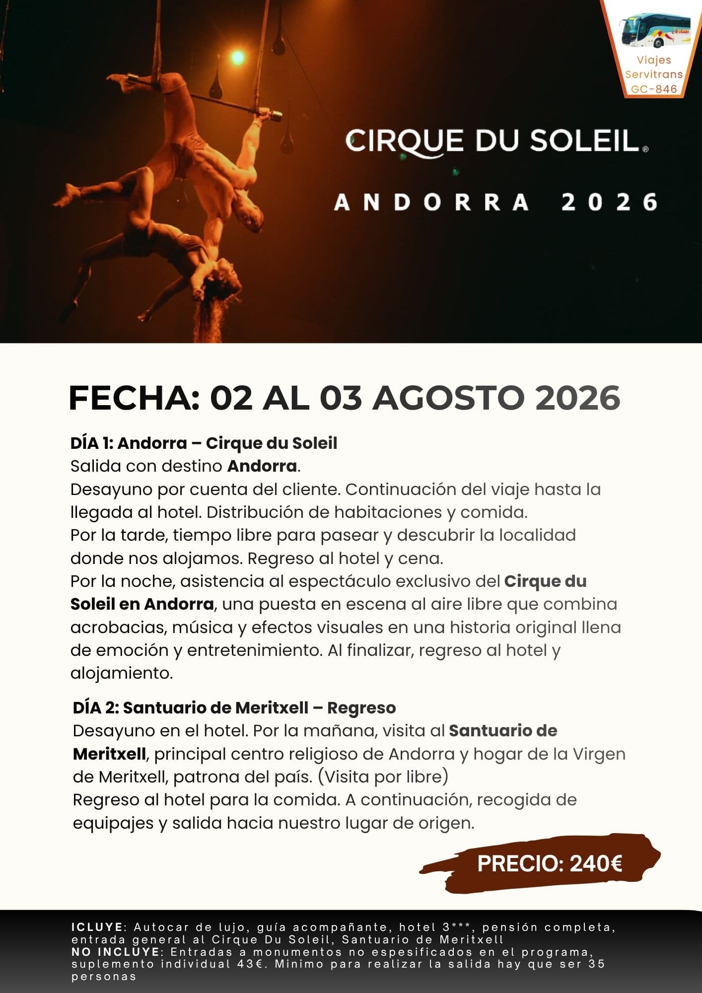 Portada del circuito Cirque Du Soleil